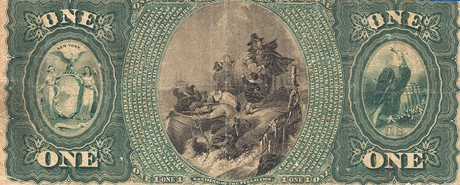 Image of a $1 note issued by the Marine National Bank of New York, 1865.