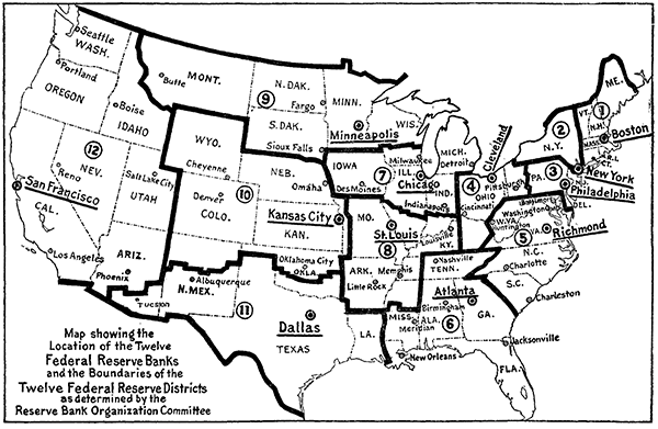 Image of Comptroller Lawrence O. Murray's 12-district concept for the OCC's 1914 annual report.