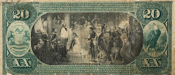 Pocahontas 20 Dollar Note 1865