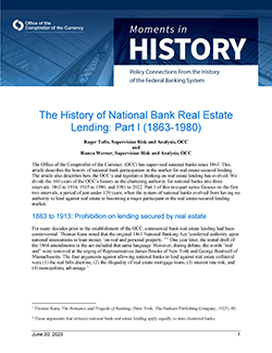 The History of National Bank Real Estate Lending: Part I (1863-1980)
